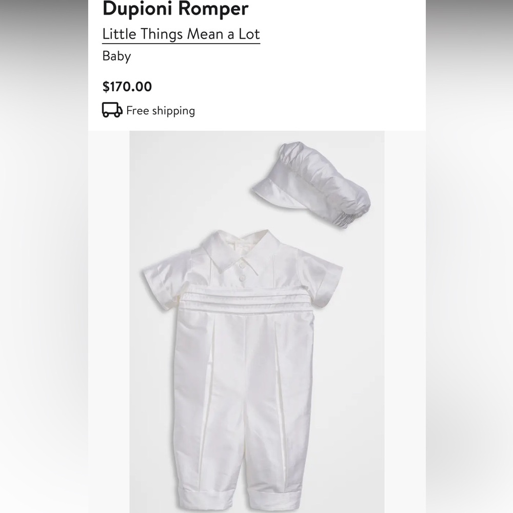 Little Things Mean A Lot 6 M Baby Boy White Silk Duponi Romper Baptism Wedding